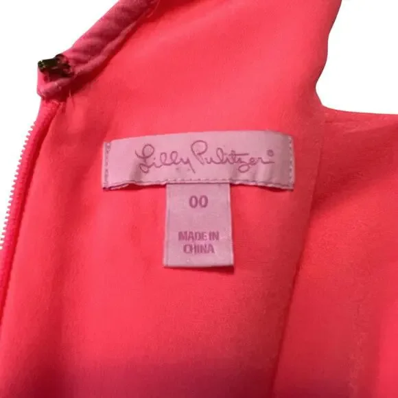 Lilly Pulitzer Pink Embroidered Sheath Dress Size 00 Cutout Back Zipper Lined - Picture 5 of 11